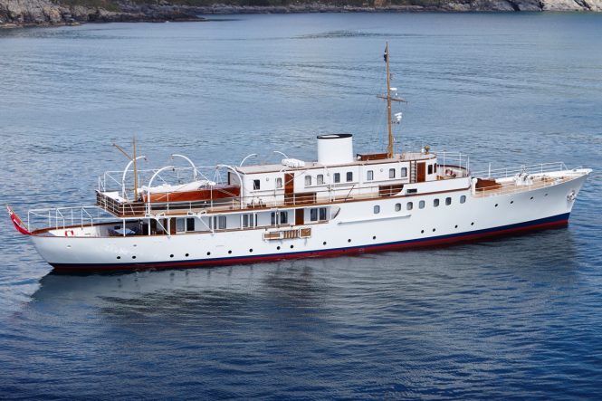 Iconic superyacht MALAHNE - Ready for charter in the Mediterranean. Photo credit: Pendennis Yachts