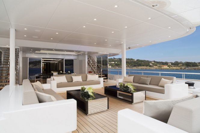 Main deck aft salon aboard superyacht MOGAMBO - Photo credit Bruce Thomas