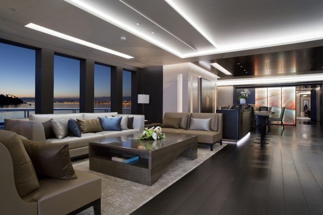 Main salon and bar aboard motor yacht MOGAMBO - Photo credit Bruce Thomas