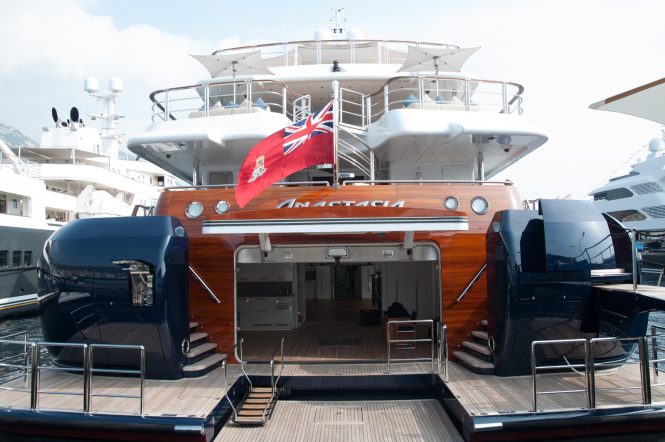 75m ANASTASIA at MYS 2017 - aft view of the beach club