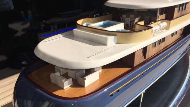 Model of the aft decks of PROJECT MARLIN from the Monaco Yacht Show. Image credit Royal Huisman