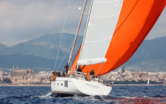 Sailing yacht MAEGAN from Class 1 during the Oyster Regatta in Palma de Mallorca.