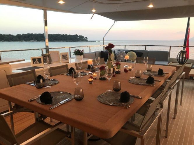 evening dining set up on the aft deck