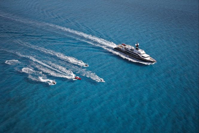 HIGHLANDER superyacht cruising with water toys