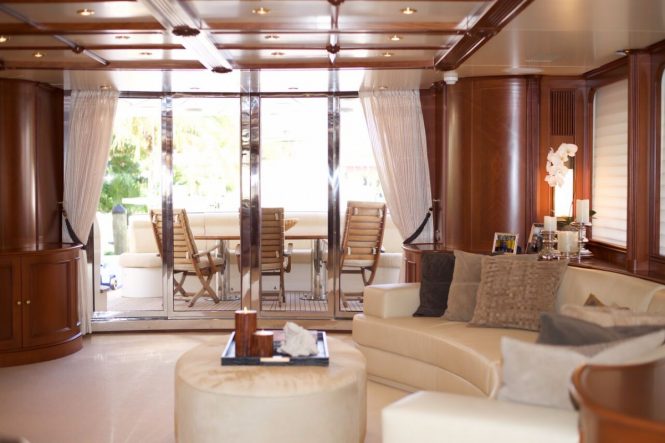 Main saloon looking out onto the exterior deck area