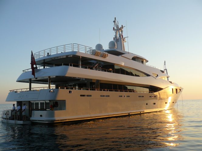 Outstanding motor yacht MARAYA at sunset