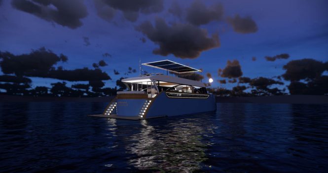 Josiah eco yacht at dusk - rendering