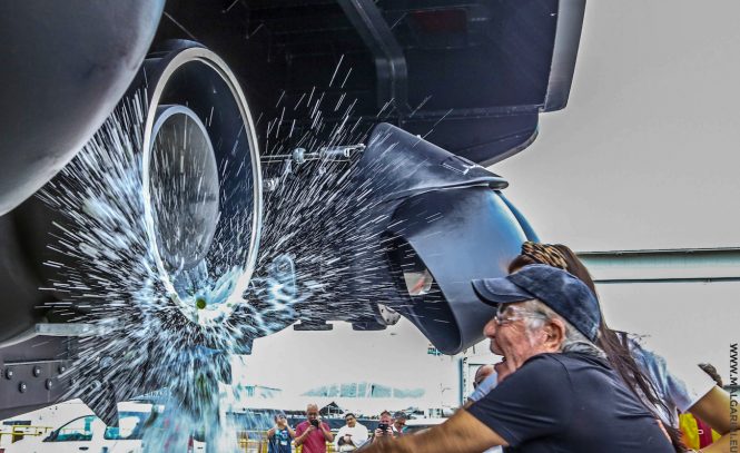 Roberto Cavalli christening his new 27m motor yacht FREEDOM