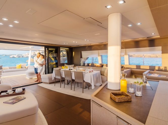 Salon view aft with formal dining