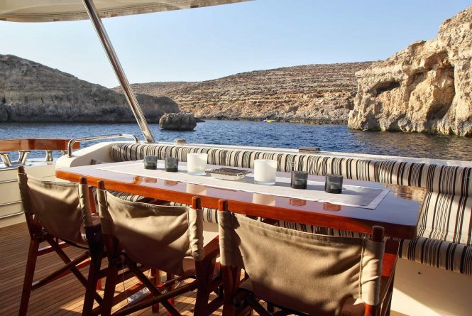 aft deck dining possibility for fabulous views