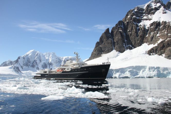 All-goer explorer superyacht Legend in Antarctica. Photo credit CharterWorld
