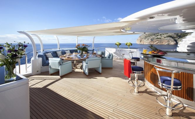 Beautiful upper deck alfresco dining possibility with a large bar