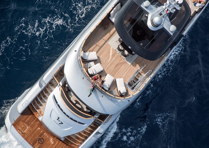 DYNAMIQ GTT 115 aerial view of the aft decks