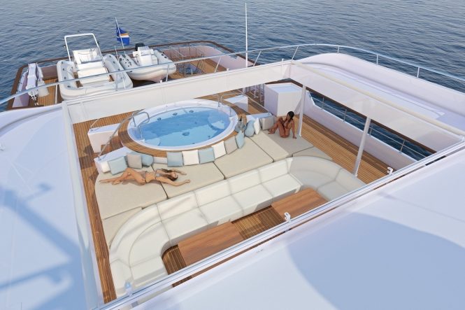 Jacuzzi and sunbathing area