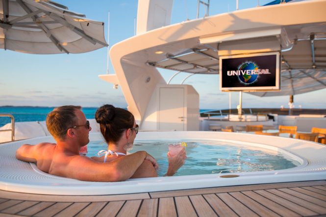 Relaxing in the onboard Jacuzzi hot tub