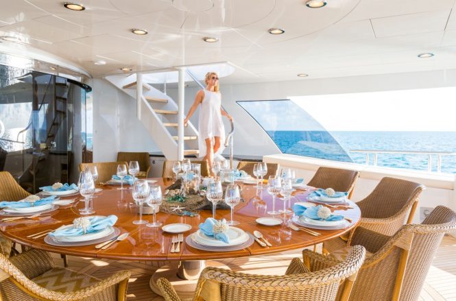 A number of dining areas offered throughout the yacht with alfresco dining options
