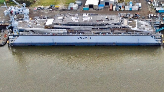 Aerial view of Project Redwood under construction at Lurssen - Photo by DrDuu