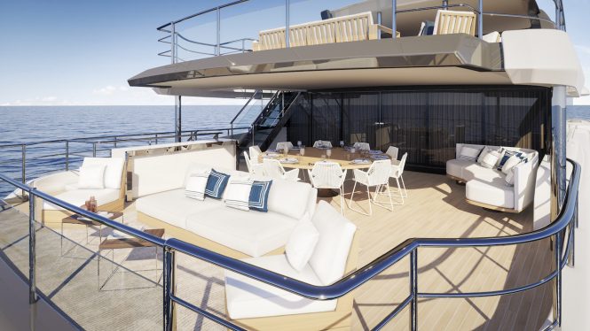 Benetti Diamond 145 aft seating and dining