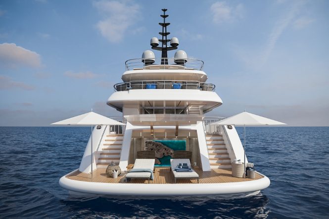 Large beach club ensures easy access to the water and the large selection of toys offered by the luxury yacht