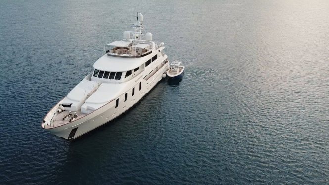 Luxury motor yacht Silent World II on the water