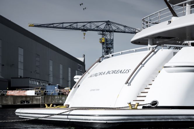 AMELS 220 motor yacht AURORA BOREALIS transom