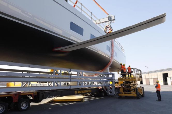Baltic 142 yacht getting ready for launch - Photo © Baltic Yachts.