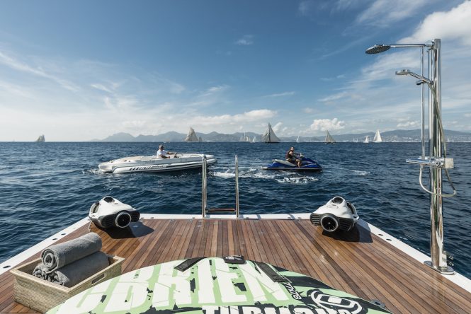 Swim platform with water toys