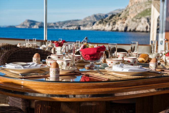 Breakfast set up on board