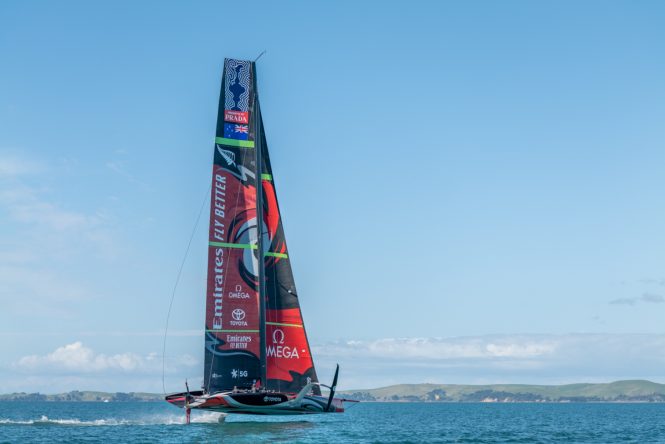 Emirates Team New Zealand's AC75 on the Waitemata Harbour in Auckland, New Zealand © Emirates Team New Zealand