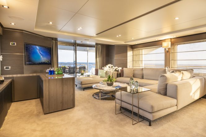 Saloon with comfortable seating and a bar