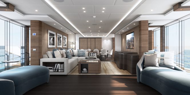 Elegant main saloon with huge windows