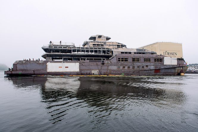 Launching superyacht Project 1601 at Lurssen shipyard ©KlausJordan