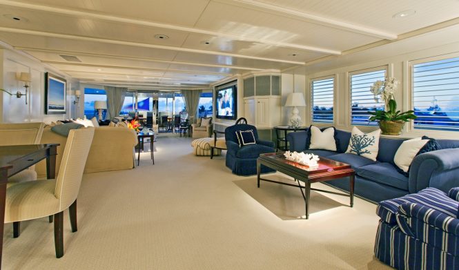 Spacious saloon with comfortable seating and lounging areas