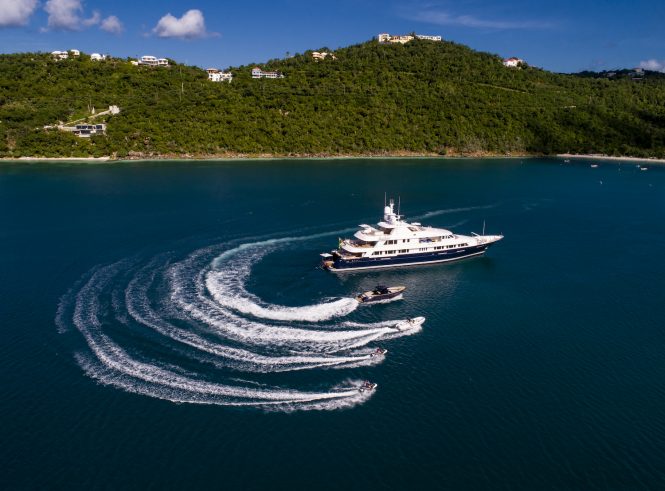Broadwater at anchor with tenders and toys