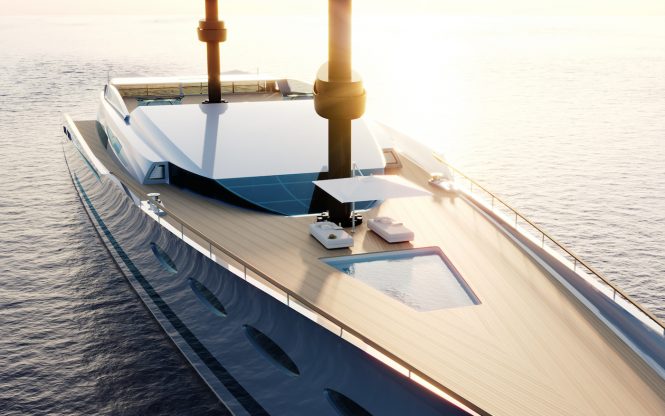 Foredeck detail with swimming pool © Merveille Yachting