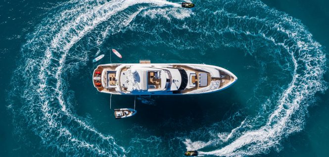 aerial view of Three Rivers yacht with toys