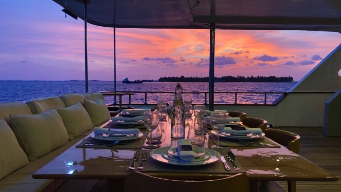 Aft seating converted for dinner