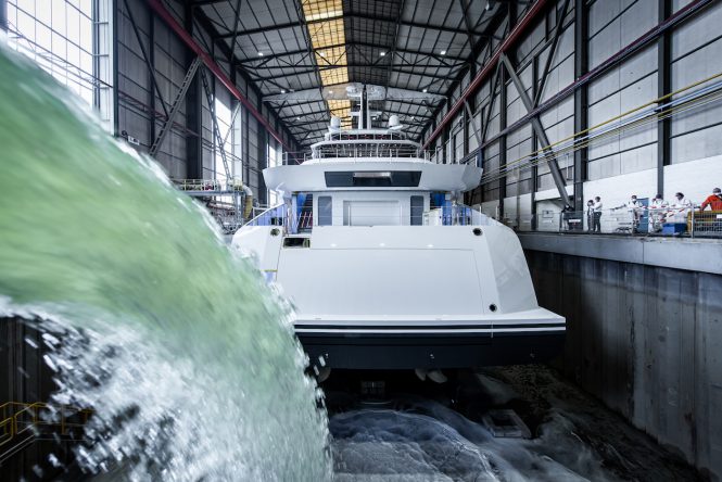 Amels 78m Full Custom yacht getting ready to float