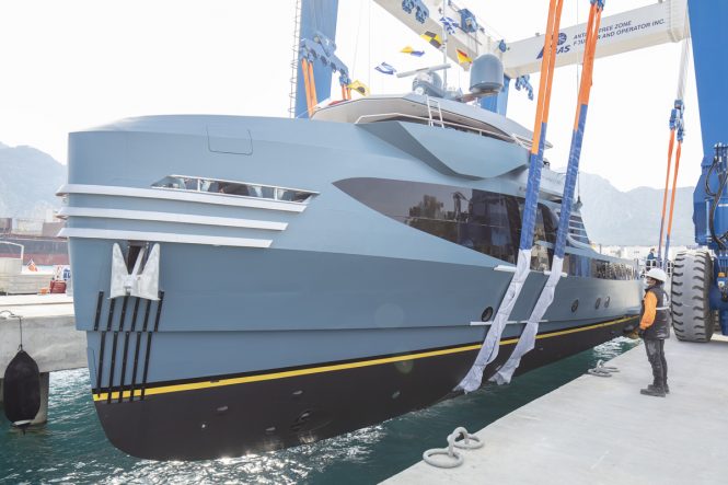 PHI PHANTOM yacht support vessel hitting water © Alia Yachts