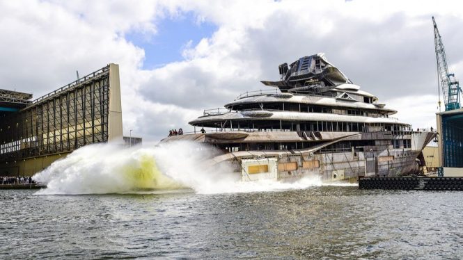 122m Project JAG yacht by Lurssen hits water