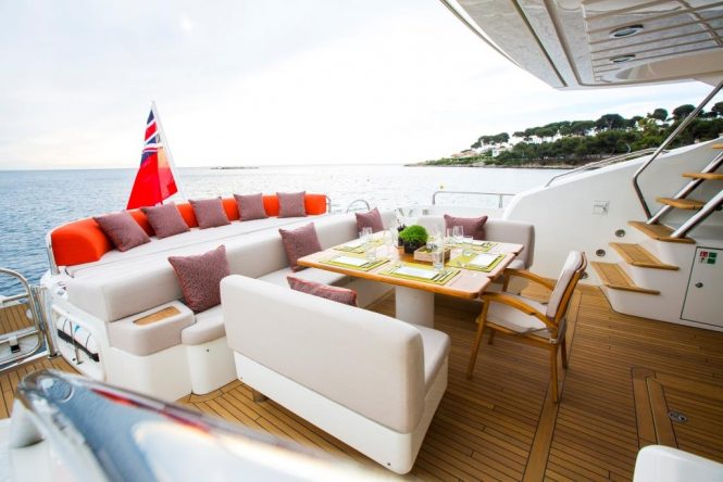Aft deck alfresco dining set up