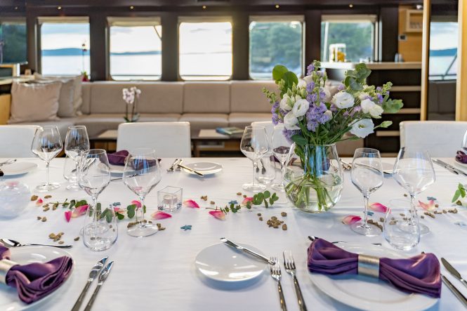 dining table set up in saloon