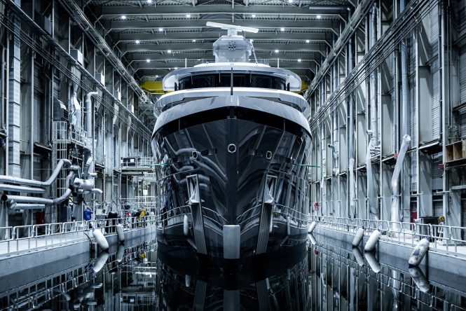 bow view in the shed © Feadship