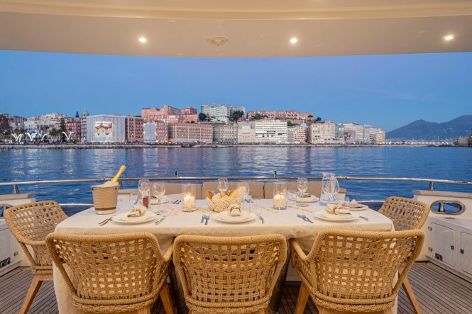 aft deck dining set up