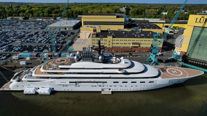 160m mega yacht BLUE by Lurssen under outfitting - Photo © DrDuu