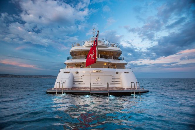 Aft view of yacht NAIA available in the Mediterranean