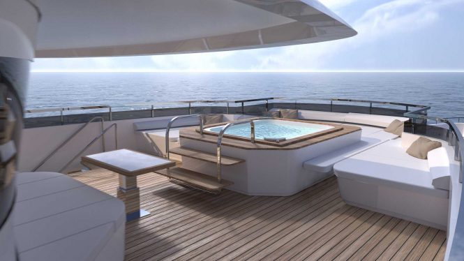 Bridge deck foredeck jacuzzi and sun pads