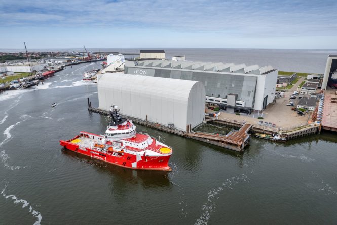 aerial view of the vessel at the yacht - Photo © Guy Fleury