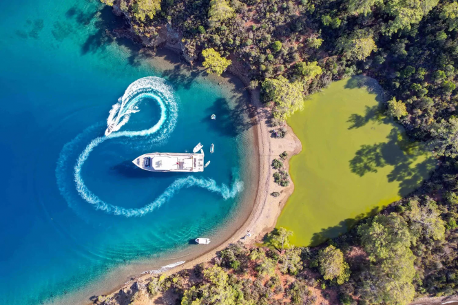 At anchor in one of the many secluded bays in Turkey