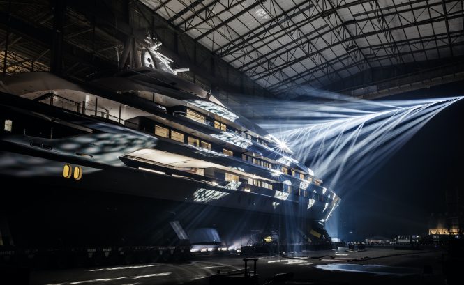 H yacht leaving shed - Credit Guillaume Plisson for Oceanco